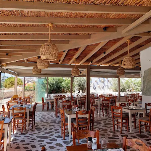 Covered dining terrace at Argo Restaurant Antiparos